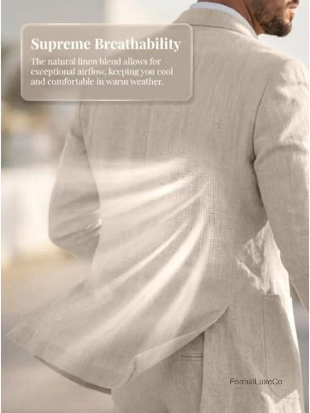 Men's Slim Fit 3 Piece Linen Suit Set with Vest & Pants for Wedding